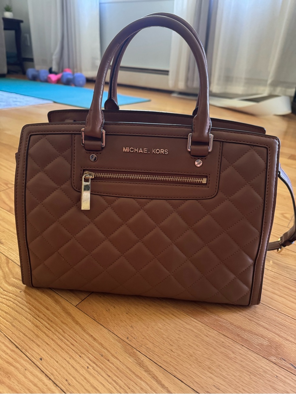 Michael Kors Quilted Satchel Handbag - Chestnut Brown
